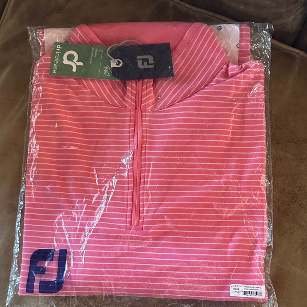 FootJoy Pink Half-Zip Long-sleeved Striped Shirt